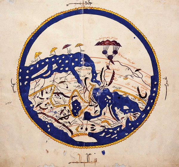 Carta circolare del mondo, copia del XVI sec. del Libro di Ruggero di al-Idrisi (1154)